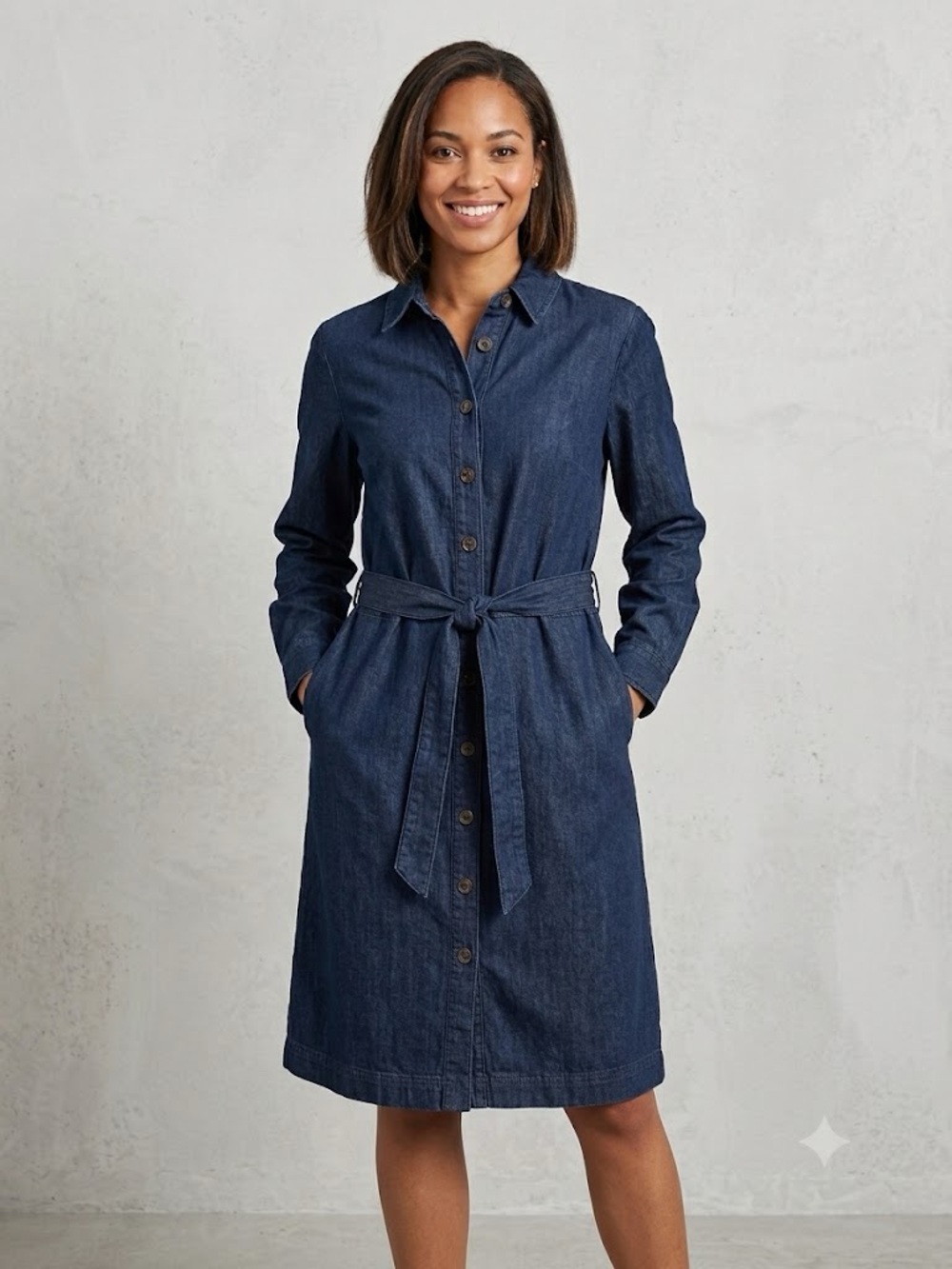 Talbots Dark Blue Denim Shirt Dress with Tie Waist - Size 8